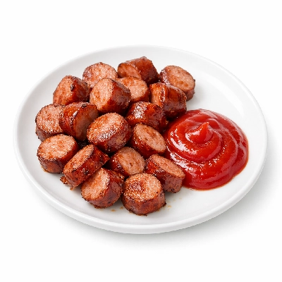 Fried Sausage Slices with Ketchup