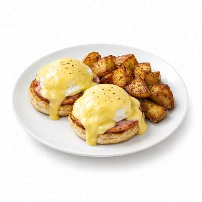 Friendly's Breakfast Classics Eggs Benedict with Grilled Potatoes