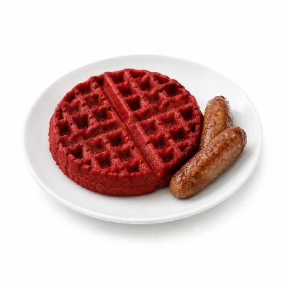 Friendly's Breakfast Classics Red Velvet Waffle with Sausage