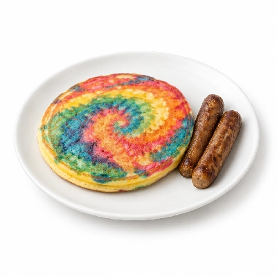 Friendly's Kids Breakfast Choose an Entree Tie-Dyed Pancake with Sausage