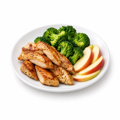 Friendly's Kids Menu Big Scoop Choose an Entree Turkey Tips with Broccoli & Apple Slices