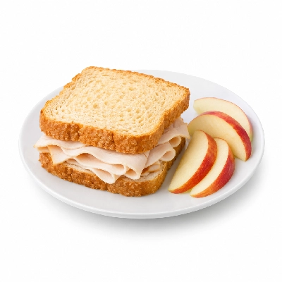 Friendly's Kids Menu Lil' Scoop Choose an Entree Turkey Sandwich on Goldfish Bread with Apple Slices