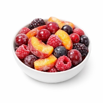Fruit mixed peach and cherry-sweet -sour raspberry grape boysenberry frozen sweetened