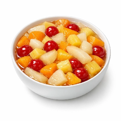 Fruit salad peach and pear apricot pineapple cherry canned water pack solids liquids