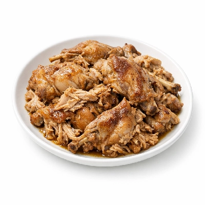 Game meat rabbit domesticated composite of cuts cooked stewed