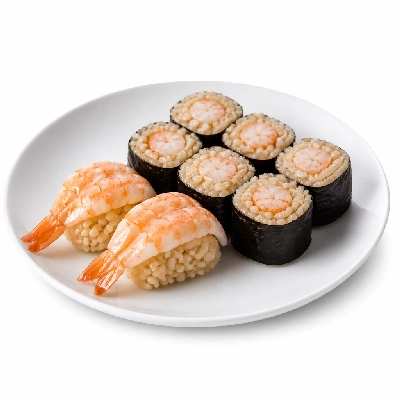 Genji Cooked Brown Rice All Shrimp Nigiri Roll Combo