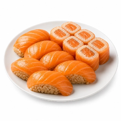 Genji Raw Sushi Brown Rice All Salmon Nigiri Roll Combo