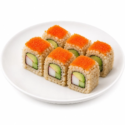 Genji Raw Sushi Brown Rice California Roll with Masago