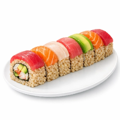 Genji Raw Sushi Brown Rice Rainbow Roll