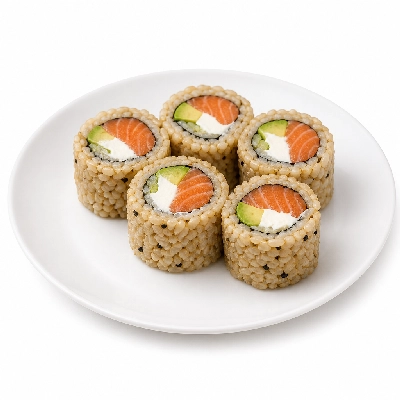 Genji Raw Sushi Brown Rice Salmon Avocado Roll with Cream Cheese