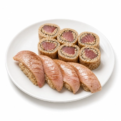 Genji Raw Sushi Brown Rice Seared Albacore Nigiri & Roll Combo