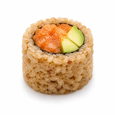 Genji Raw Sushi Brown Rice Spicy Salmon Avocado Roll