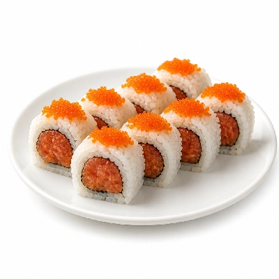 Genji Raw Sushi Spicy Tuna California Roll with Masago
