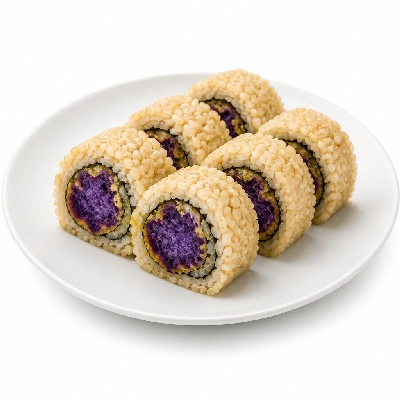 Genji Veggie Brown Rice Purple Sweet Potato Tempura Roll with Gochujang Sauce