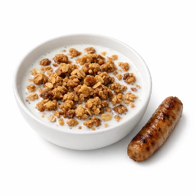 Granola with Milk & Side of Sausage