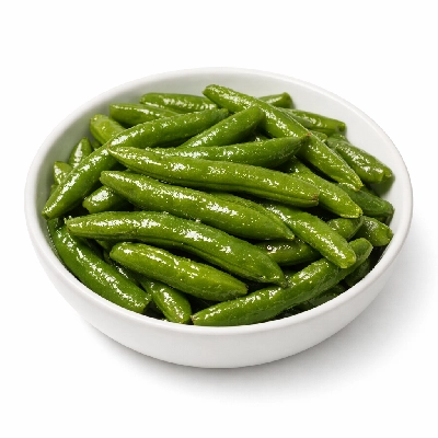 Beans snap green frozen cooked boiled drained with salt