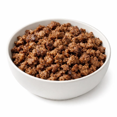 Ground beef crumbles pan browned 80% lean 20% fat