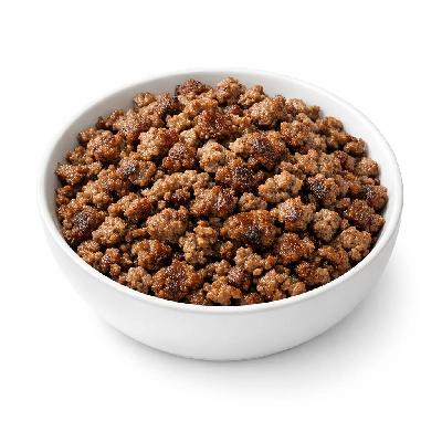 Ground beef patty crumbles pan browned 90% lean 10% fat
