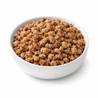 Ground pork cooked 79% lean 21% fat