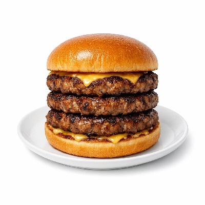 Hamburger, large, triple patty, with condiments
