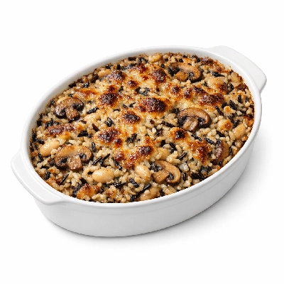 Hearty Wild Rice, White Bean, & Mushroom Bake