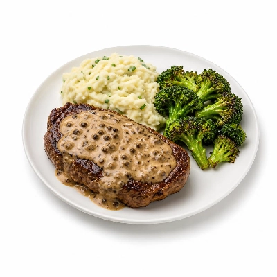 HelloFresh 10-Oz Ribeye and Mustard Peppercorn Sauce with Chive Mashed Potatoes Roasted Broccoli