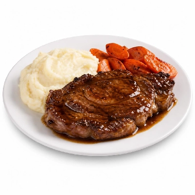 HelloFresh 20 Oz Rib-Eye Steaks in a Shallot Demi-Glace Sauce with Mashed Potatoes and Honey-Roasted Carrots