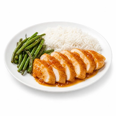 HelloFresh Apricot Ginger Chicken with Roasted Green Beans and Jasmine Rice