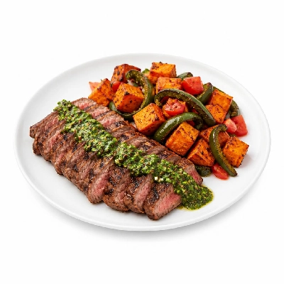 HelloFresh Argentine Chimichurri Steak with a Sweet Potato Poblano and Tomato Jumble