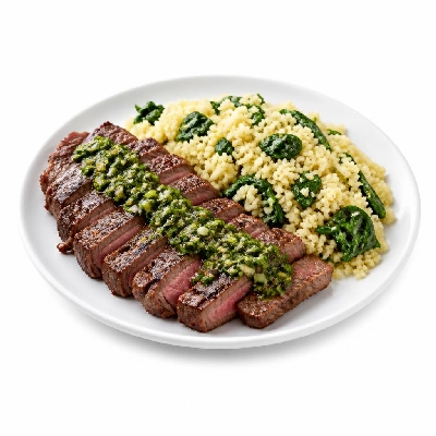 HelloFresh Argentine-Spiced Steak with Scallion Chimichurri and Spinach Couscous