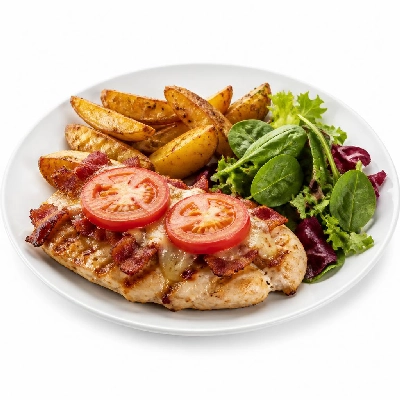 HelloFresh Bacon Caprese Chicken with Oregano Lemon Roasted Potatoes and Spring Salad Mix