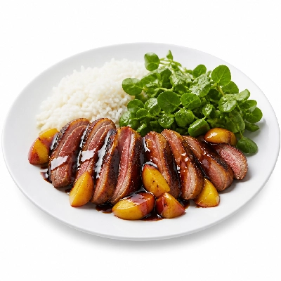 HelloFresh Balsamic Nectarine Duck Breasts with Zesty Rice and Watercress Salad