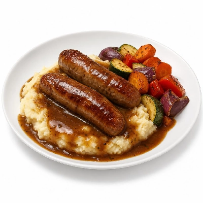 HelloFresh Bangers and Mash with Thyme Gravy Broiled Veggies