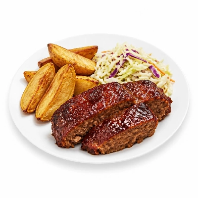 HelloFresh Barbecue Beef Meatloaves with Potato Wedges Cabbage Slaw and Alabama White Sauce