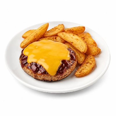 HelloFresh Barbecue Turkey Burgers with Cheddar Sauce and Potato Wedges