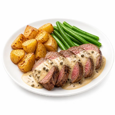 HelloFresh Beef Tenderloin Au Poivre with Roasted Potatoes and Green Beans