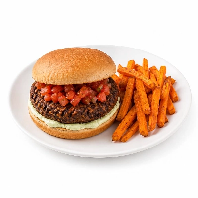 HelloFresh Black Bean Burgers with Lime Crema Tomato Salsa and Carrot Fries