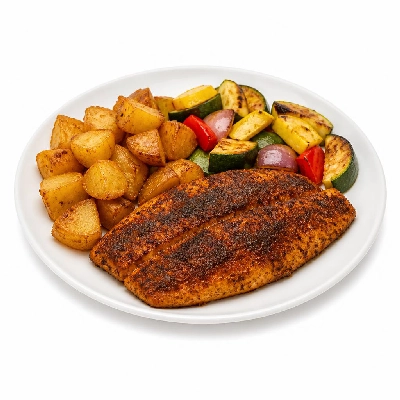 HelloFresh Blackened Catfish with Crispy Potatoes and Blistered Summer Vegetables