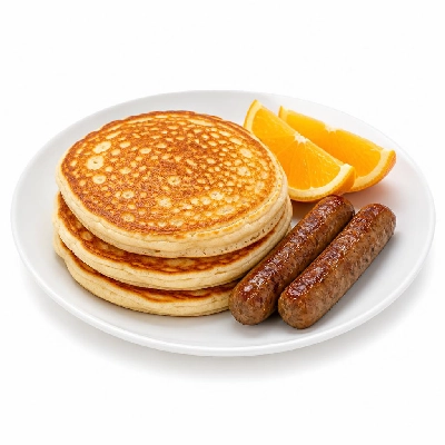 HelloFresh Breakfast Lemon Ricotta Pancakes with Sausage and Orange Wedges