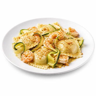 HelloFresh Burrata and Lemon Zest Ravioli with Shrimp Zucchini Ribbons Toasted Breadcrumbs