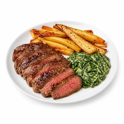 HelloFresh Butter-Basted Sirloin Steak with Parsnip Wedges and Creamed Spinach