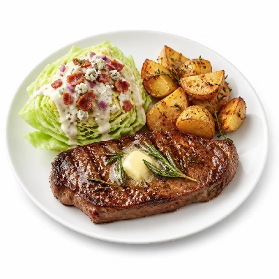 HelloFresh Buttered Rosemary Strip Steak with a Wedge Salad and Thyme-Roasted Potatoes