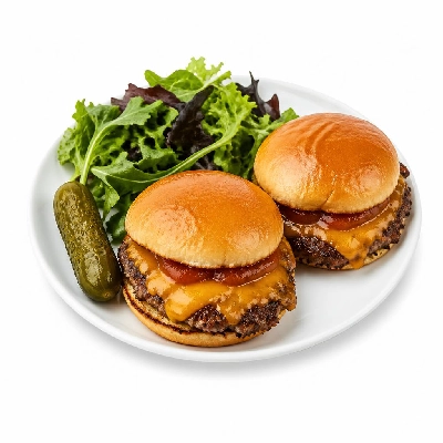 HelloFresh Cheddar Smash Burgers with Chipotle Ketchup Green Salad and a Dill Pickle