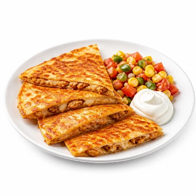 HelloFresh Cheese-Crusted Quesadillas with Corn Poblano Pepper Tomato Salsa and Sour Cream