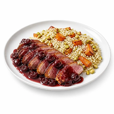 HelloFresh Cherry Ancho Duck Breasts with Pistachio Rice and Roasted Carrots