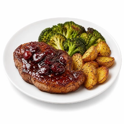 HelloFresh Cherry-and-Balsamic-Glazed Pork Chops with Crispy Broccoli and Potatoes