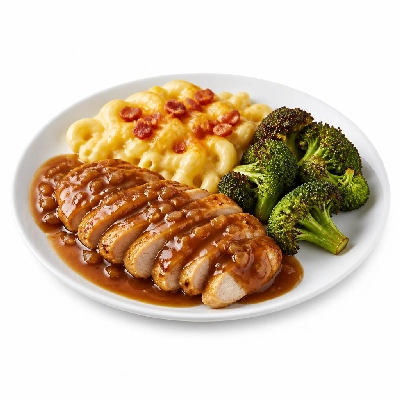 HelloFresh Chicken Breasts in a Shallot Demi-Glace Sauce with Bacon Mac 'N' Cheese and Roasted Broccoli