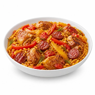 HelloFresh Chicken & Chorizo Paella with Sweet Peppers Tomatoes and Rosemary