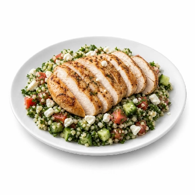 HelloFresh Chicken Over Tabbouleh with Tomato Cucumber and Feta Cheese