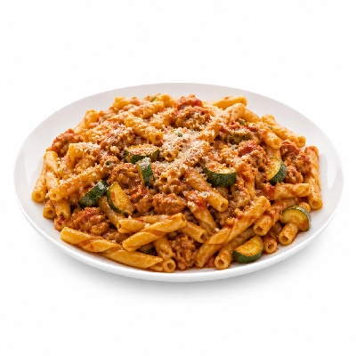 HelloFresh Chicken Sausage Gemelli Bolognese with Zucchini and Parmesan